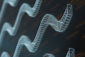 Abstract curve lines with dark background, 3d rendering.