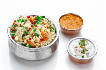 Vegetable Biryani with Raita,Indian Veg Pulav - Basmati rice is browned