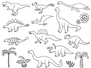 恐竜の手描き線画イラストセット