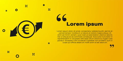 Black Financial growth and euro coin icon isolated on yellow background. Increasing revenue. Vector Illustration