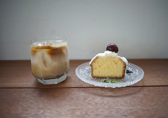 Iced Latte coffee served with desserts