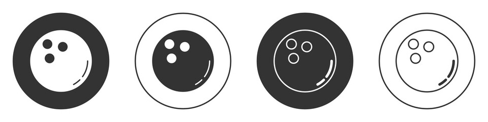 Black Bowling ball icon isolated on white background. Sport equipment. Circle button. Vector Illustration