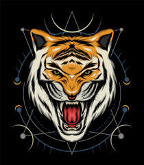 logo tiger. The Tiger head illustration with ornament background.