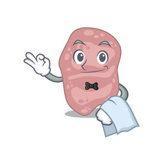 A cartoon character of verrucomicrobia waiter working in the restaurant