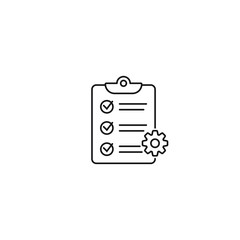 Clipboard with gear isolated icon. Technical support check list icon. Management flat icon concept. Software development.