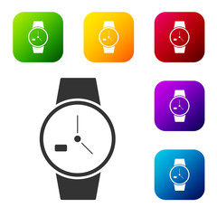 Black Wrist watch icon isolated on white background. Wristwatch icon. Set icons in color square buttons. Vector Illustration