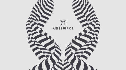 Black and white design. Pattern with optical illusion. Abstract 3D geometrical background. Vector illustration