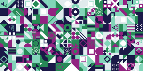 Geometric pattern with different colorful figures. Vector EPS 10 background for poster, banner, wallpaper, flyer, brochure