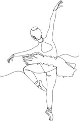 ballerina classica, disegno a singola linea continua, linea nera su sfondo bianco