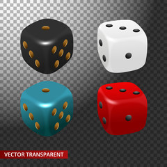 Set of falling dice isolated on transparent background. Vector illustration