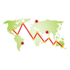 earth map with covid19 particles and statistics arrow vector illustration design