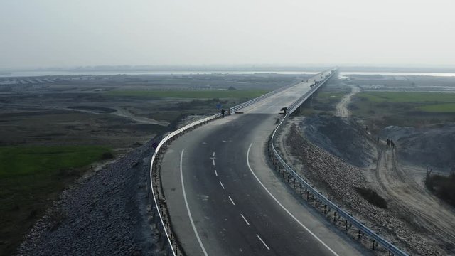 India Lock down-Coronavirus- Aerial view of bridge bihar patna  city of India during lock down because of Coronavirus pandemic. Empty roads, no traffic. 4k.