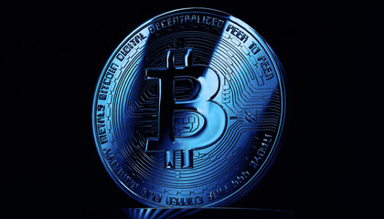 Bitcoins, new virtual money on various digital background, 3D render