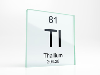 Thallium element symbol from periodic table on glass icon - realistic 3D render