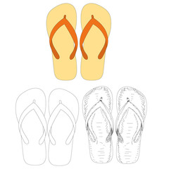 white background, brown slippers, sketch