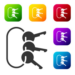 Black Bunch of keys icon isolated on white background. Set icons in color square buttons. Vector Illustration