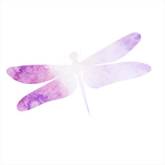 vector, on a white background, watercolor lilac silhouette dragonfly, insect