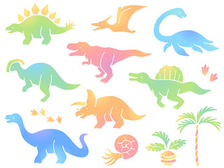 カラフルな恐竜のイラストアイコンセット