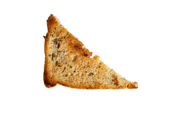 Triangular slice of cereal bread isolated on white background
