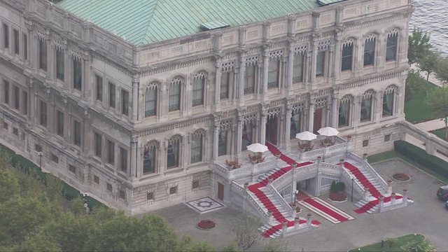 aerial view of the Beylerbeyi Palace next to the famous river Bosphorus river in Istanbul, Turkey.