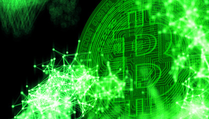 Obraz premium Bitcoins, new virtual money on various digital background, 3D render