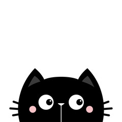 Black cat face head silhouette look right side. Cute cartoon character. Scandinavian style. Kawaii animal. Baby card. Pet collection. Flat design. White background. Isolated.