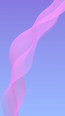 Pink wave on blue sky abstract background. Fluttering pink scarf. Waving on wind pink fabric. Vertical orientation. 3D illustration