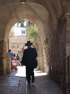 man walking in the street of the jewish quarter, Jerusalem, israel, Near East