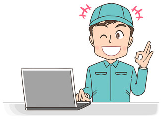 宅配 配達員 作業員 男性 マンガ イラスト.