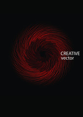 Abstract cover vector illustration. Red swirl on black background. Geometric design. Template for brochures, covers, notebooks, banners, magazines and flyers.