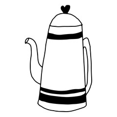 Kettle in hand drawn doodle style. Coffee collection on an isolated white background. Stock vector illustration.