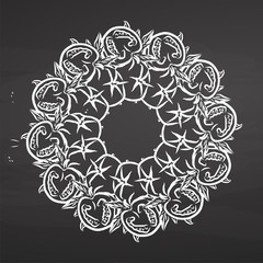 Chalk sketch of Tomatoes arranged in a circle on a chalkboard