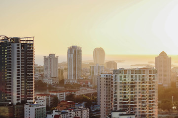 Obraz premium Cityscape at sunset in the city of Sanya. Hainan island