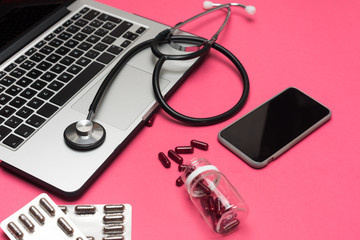 Doctor online medical consultation. Online internet call to a doctor for a patient with symptoms of illness at home