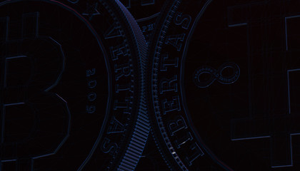 Obraz premium Bitcoins, new virtual money on various digital background, 3D render