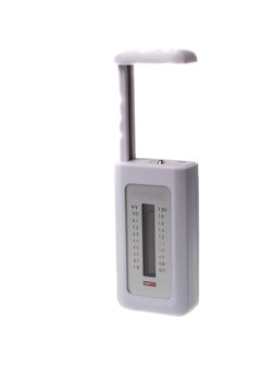 White battery voltage level indicator wtih open port, isolated on white background