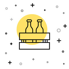 Black line Pack of beer bottles icon isolated on white background. Wooden box and beer bottles. Case crate beer box sign. Random dynamic shapes. Vector Illustration