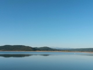 lake close to forest in summer season in sunny day