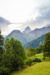 Obraz premium French Alps mountains in a cloudy summer day, seen from Les Houches near Chamonix, Haute Savoy, France.