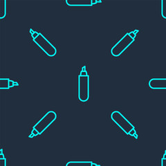 Green line Marker pen icon isolated seamless pattern on blue background. Vector Illustration