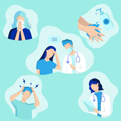 Work at home concept design. Freelance woman and man working on laptop at his house. Vector illustration isolated on white background. Online study, education.