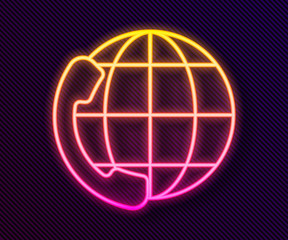 Glowing neon line Telephone 24 hours support icon isolated on black background. All-day customer support call-center. Full time call services. Vector Illustration