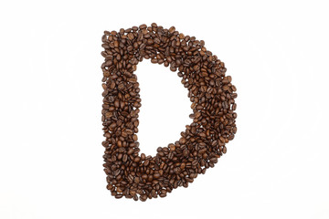 Letter D roasted coffee beans with white background

