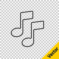 Black line Music note, tone icon isolated on transparent background. Vector Illustration