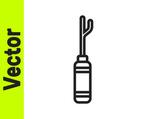 Black line Awl tool with wooden handle icon isolated on white background. Work equipment tailor industry. Vector Illustration