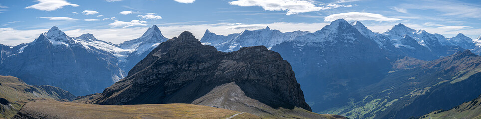 Faulhorn with view into alps eiger monch and jungfrau daytime panorama