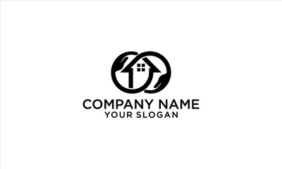 combination of hand and home logo design