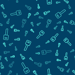 Green line Key icon isolated seamless pattern on blue background. Vector Illustration