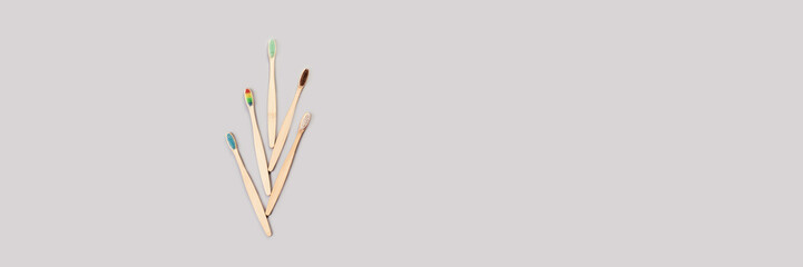 bamboo eco toothbrush. Natural wooden dentist care. Banner