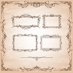 Vintage Calligraphy Design . Set of decorative design elements and page decor. Classic curves and curly lines. Set of hand drawn ornamental frames. Vector illustration.